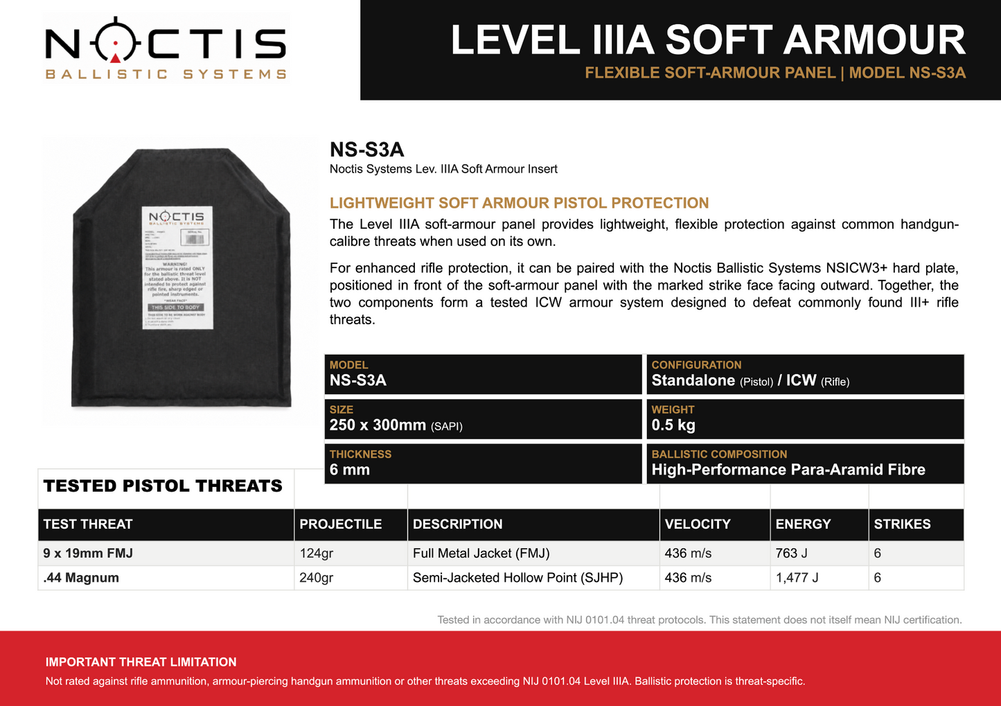 Noctis Ballistics Lev. IIIA Soft Armour - 0.5kg
